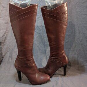 Via Spiga Maroon Leather Knee High Boots Women Size 7.5